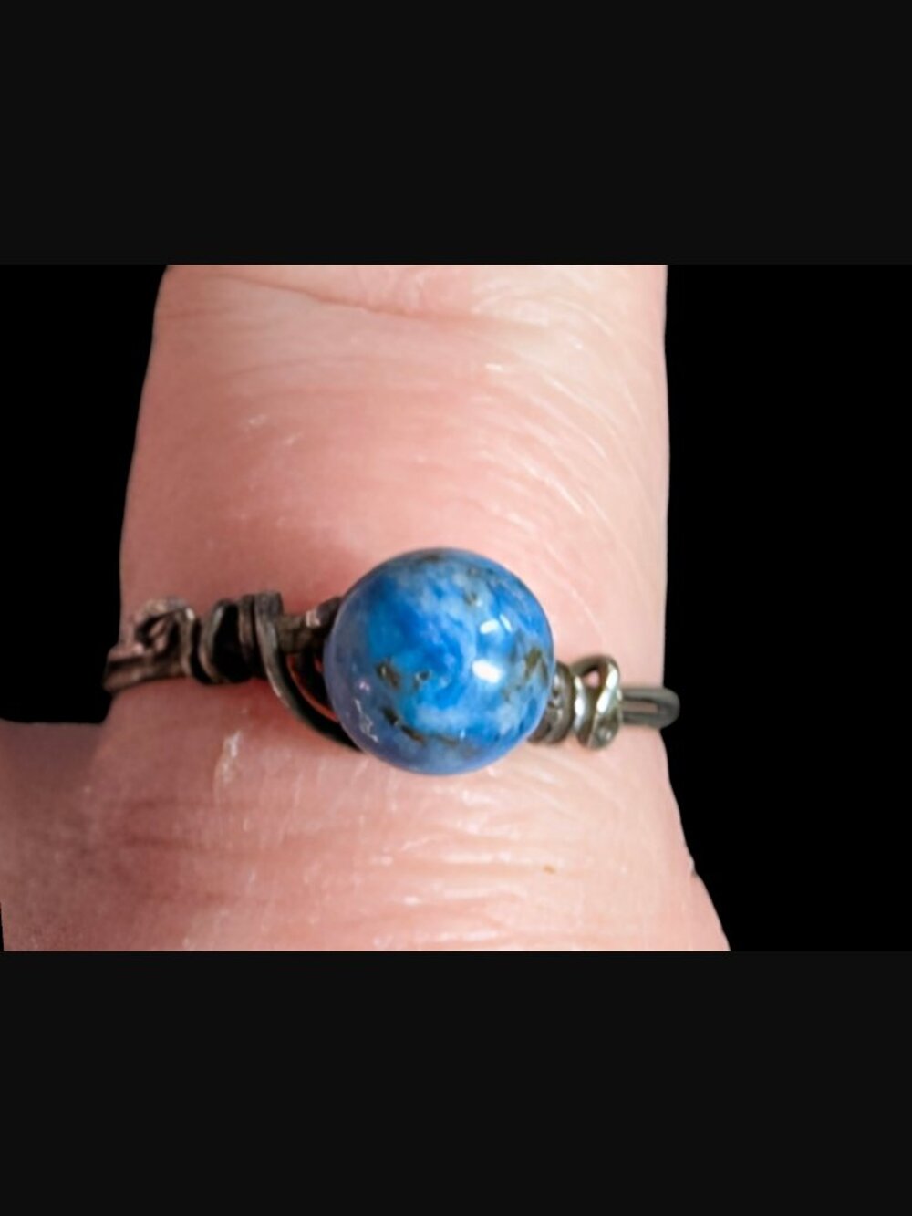 925 Sterling Silver Wire Wrap Lapis Stone Bead Size 6.5 Ring